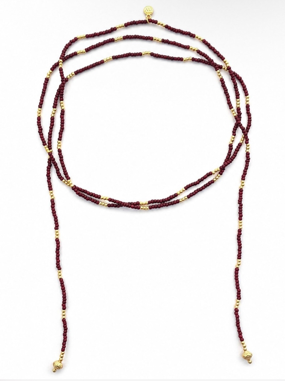 Gold-Accent Burgundy Beaded Wrap Necklace